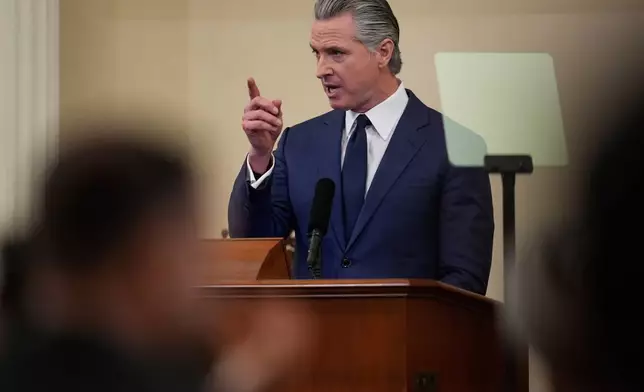 California Gov. Gavin Newsom speaks during his State of the State address Thursday, Jan. 8, 2026, in Sacramento, Calif. (AP Photo/Godofredo A. Vásquez)