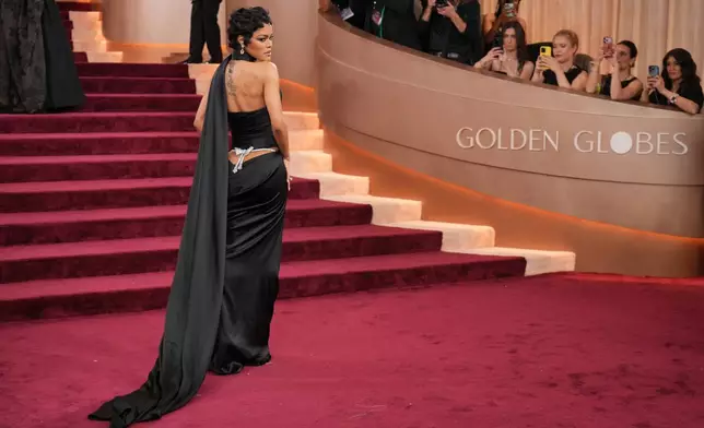 Teyana Taylor arrives at the 83rd Golden Globes on Sunday, Jan. 11, 2026, at the Beverly Hilton in Beverly Hills, Calif. (Photo by Jordan Strauss/Invision/AP)