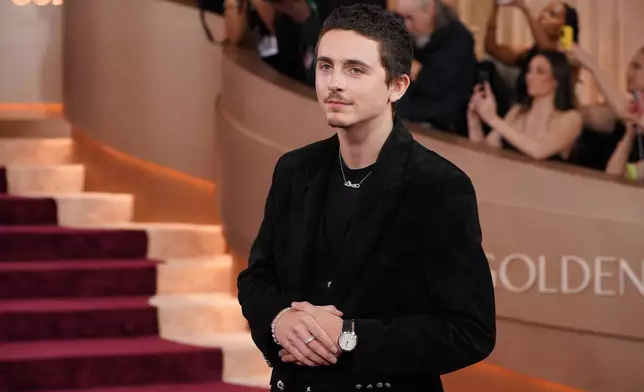 Timothee Chalamet arrives at the 83rd Golden Globes on Sunday, Jan. 11, 2026, at the Beverly Hilton in Beverly Hills, Calif. (Photo by Jordan Strauss/Invision/AP)