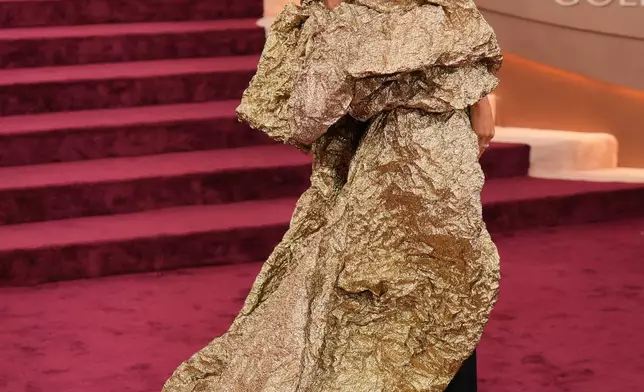 Maura Higgins arrives at the 83rd Golden Globes on Sunday, Jan. 11, 2026, at the Beverly Hilton in Beverly Hills, Calif. (Photo by Jordan Strauss/Invision/AP)