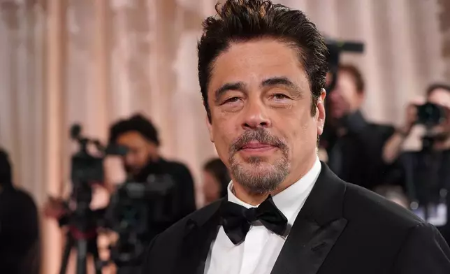 Benicio Del Toro arrives at the 83rd Golden Globes on Sunday, Jan. 11, 2026, at the Beverly Hilton in Beverly Hills, Calif. (Photo by Jordan Strauss/Invision/AP)