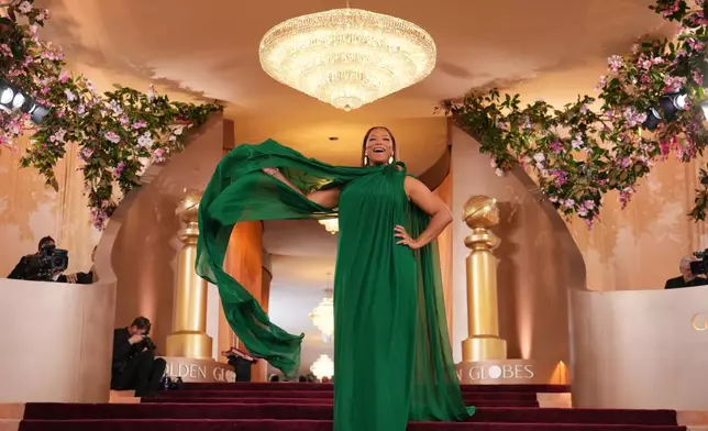Queen Latifah arrives at the 83rd Golden Globes on Sunday, Jan. 11, 2026, at the Beverly Hilton in Beverly Hills, Calif. (Photo by Jordan Strauss/Invision/AP)