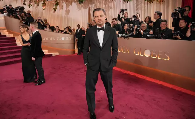 Leonardo DiCaprio arrives at the 83rd Golden Globes on Sunday, Jan. 11, 2026, at the Beverly Hilton in Beverly Hills, Calif. (Photo by Jordan Strauss/Invision/AP)