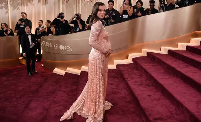 Hailee Steinfeld arrives at the 83rd Golden Globes on Sunday, Jan. 11, 2026, at the Beverly Hilton in Beverly Hills, Calif. (Photo by Richard Shotwell/Invision/AP)