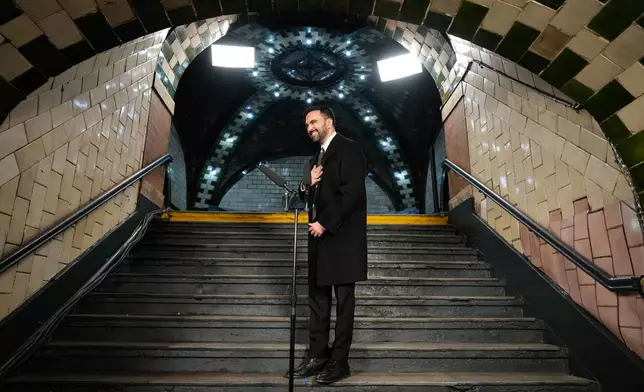 Zohran Mamdani reacts after being sworn in as mayor of New York inside the the Old City Hall subway station, Thursday, Jan. 1, 2026, in New York. (AP Photo/Yuki Iwamura)