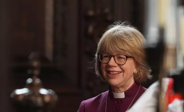 Dame Sarah Mullally ahead of her Confirmation of Election ceremony legally confirming her as the new Archbishop of Canterbury, at St Paul's Cathedral, central London, Wednesday Jan. 28, 2026. (Gareth Fuller/Pool via AP)