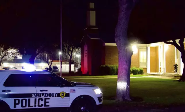 Police respond to a fatal shooting in a parking lot of The Church of Jesus Christ of Latter-day Saints in Salt Lake City on Wednesday, Jan. 7, 2025. (AP Photo/Hannah Schoenbaum)