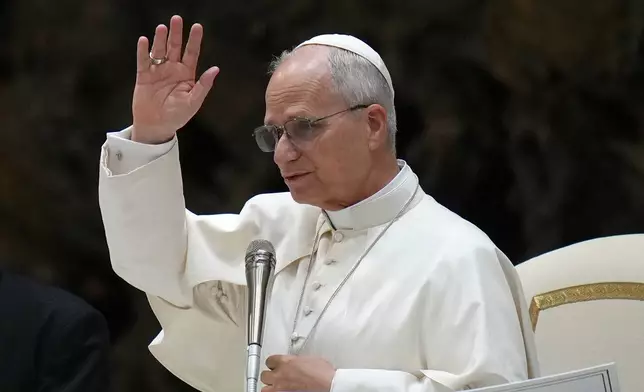 Pope Leo XIV holds his weekly general audience in the Paul VI Hall at the Vatican, Wednesday, Jan. 7, 2026. (AP Photo/Alessandra Tarantino)
