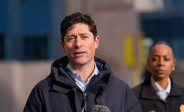 Minneapolis Mayor Jacob Frey holds a news conference on Saturday, Jan. 10, 2026, in Minneapolis. (AP Photo/Jen Golbeck)