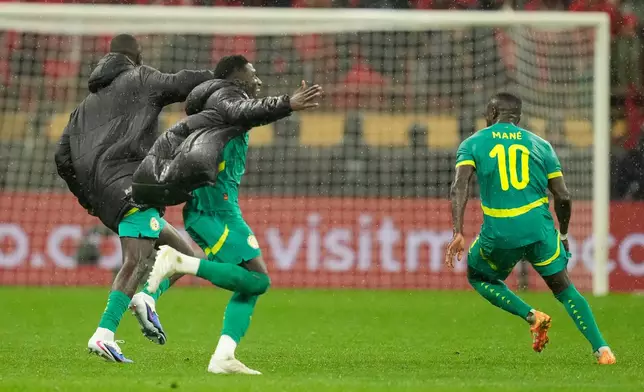 Senegal's Sadio Mane celebrates after winning the Africa Cup of Nations final soccer match between Senegal and Morocco, in Rabat, Morocco, Sunday, Jan. 18, 2026. (AP Photo/Mosa'ab Elshamy)