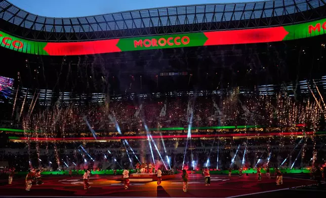 A general view of the closing ceremony ahead of the Africa Cup of Nations final soccer match between Senegal and Morocco, in Rabat, Morocco, Sunday, Jan. 18, 2026. (AP Photo/Mosa'ab Elshamy)