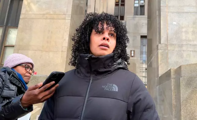 Halena Herrera speaks to reporters, Friday, Jan. 16, 2026 in New York, after the sentencing of Daniel Hyden, a drunk driver who killed four people, including her best friend, when he plowed his pickup truck into a crowd at a New York City park on July 4, 2024. (AP Photo/Michael R. Sisak)