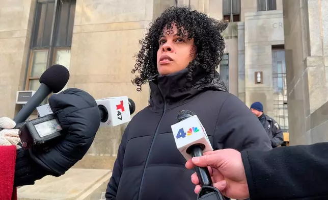 Halena Herrera speaks to reporters, Friday, Jan. 16, 2026 in New York, after the sentencing of Daniel Hyden, a drunk driver who killed four people, including her best friend, when he plowed his pickup truck into a crowd at a New York City park on July 4, 2024. (AP Photo/Michael R. Sisak)