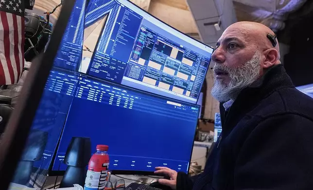 Trader Vincent Napolitano works on the floor of the New York Stock Exchange, Thursday, Jan. 22, 2026. (AP Photo/Richard Drew)
