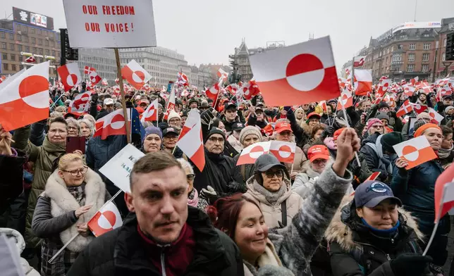 People march during a pro- Greenlanders demonstration, in Copenhagen, Denmark, Saturday, Jan. 17, 2026. (Emil Helms/Ritzau Scanpix via AP)