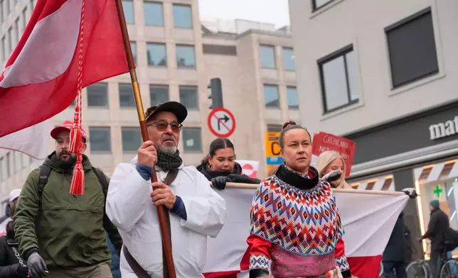 People march during a pro- Greenlanders demonstration, in Copenhagen, Denmark, Saturday, Jan. 17, 2026. (Emil Helms/Ritzau Scanpix via AP)