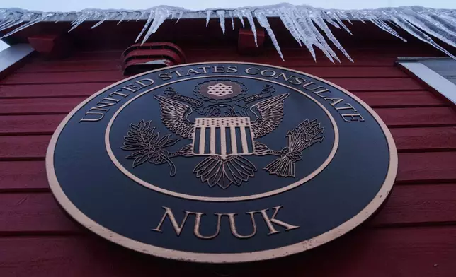 Icicles hang from the roof of the US consulate in Nuuk, Greenland, on Friday, Jan. 16, 2026. (AP Photo/Evgeniy Maloletka)