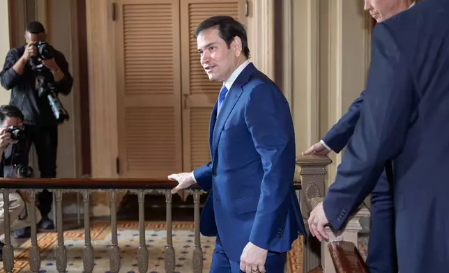 Secretary of State Marco Rubio arrives for a classified briefing with senators on the situation in Venezuela, at the Capitol in Washington, Wednesday, Jan. 7, 2026. (AP Photo/J. Scott Applewhite)