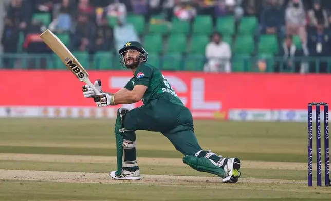 Pakistan's Salman Ali Agha bats during the second T20 cricket match between Pakistan and Australia, in Lahore, Pakistan, Saturday, Jan. 31, 2026. (AP Photo/K.M. Chaudary)
