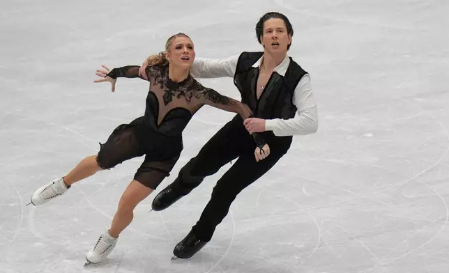 Emilea Zingas and Vadym Kolesnik of the United States compete during the Ice Dance Free Dance in the ISU Four Continents Figure Skating Championships, in Beijing, China, Friday, Jan. 23, 2026. (AP Photo/Andy Wong)