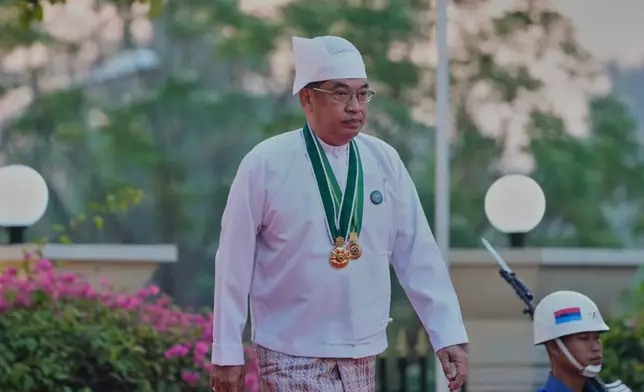 Myanmar Prime Minister Nyo Saw arrives to attend a ceremony marking the 78th anniversary of its Independence Day in Naypyitaw, Myanmar, Sunday, Jan. 4, 2026. (AP Photo/Aung Shine Oo)