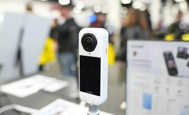 An Insta 360 X5 sits on display during the CES tech show Tuesday, Jan. 6, 2026, in Las Vegas. (AP Photo/Abbie Parr)