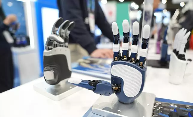 A Linker Hand L6 from LINKERBOT sits on display during the CES tech show Tuesday, Jan. 6, 2026, in Las Vegas. (AP Photo/Abbie Parr)