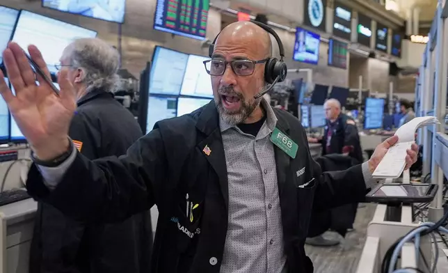 Options trader Steven Rodriguez works on the floor of the New York Stock Exchange, Friday, Jan. 16, 2026. (AP Photo/Richard Drew)