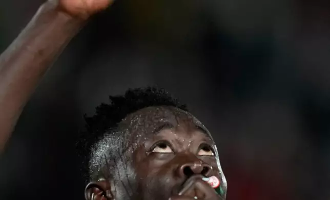 FILE - Nigeria's Akor Adams celebrates his side's fourth goal at an Africa Cup of Nations round of 16 soccer match against Mozambique in Fez, Morocco, Jan. 5, 2026. (AP Photo/Themba Hadebe, File)