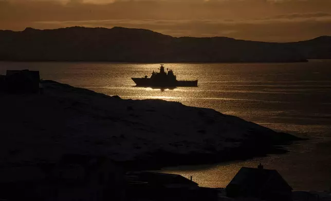 Military vessel HDMS Knud Rasmussen of the Royal Danish Navy patrols near Nuuk, Greenland, on Thursday, Jan. 15, 2026. (AP Photo/Evgeniy Maloletka)