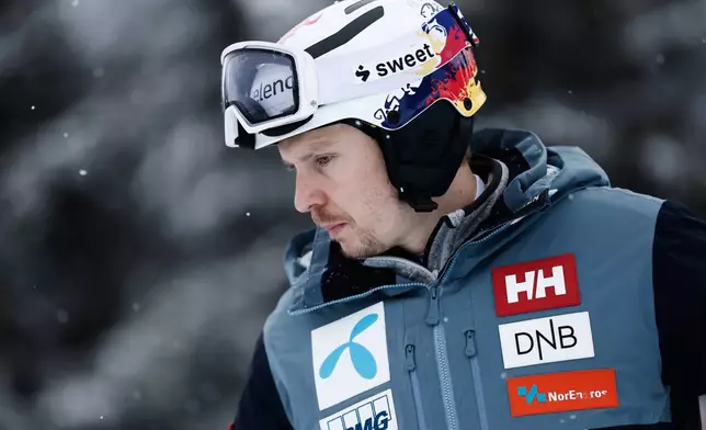 Norway's Henrik Kristoffersen ahead of an alpine ski, men's World Cup slalom, in Adelboden, Switzerland, Sunday, Jan. 11, 2026. (AP Photo/Gabriele Facciotti)