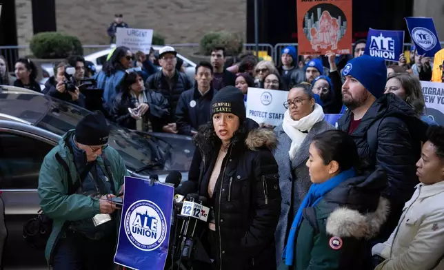 Alexa Avilés, New York City Council member, speaks during a news conference outside Greater New York Federal Building, Tuesday, Jan. 13, 2026, in New York. (AP Photo/Yuki Iwamura)