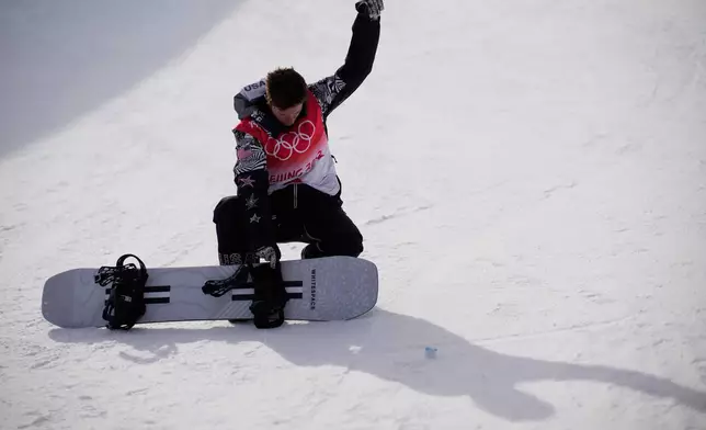 FILE - United States' Shaun White poses in the halfpipe course after the men's halfpipe finals at the 2022 Winter Olympics, Friday, Feb. 11, 2022, in Zhangjiakou, China. (AP Photo/Francisco Seco, File)