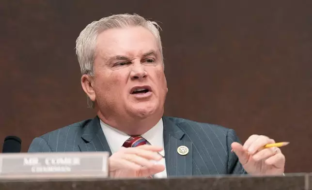 House Oversight Committee Chairman James Comer, R-Ky., speaks during a House Committee on Oversight and Government Reform markup business meeting about finding former President Bill Clinton and former Secretary of State Hillary Rodham Clinton in contempt of Congress, Wednesday Jan. 21, 2026, on Capitol Hill in Washington. (AP Photo/Jacquelyn Martin)