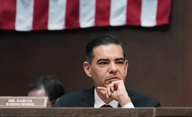 Ranking member Rep. Robert Garcia, D-Calif., listens during a House Committee on Oversight and Government Reform markup business meeting about finding former President Bill Clinton and former Secretary of State Hillary Rodham Clinton in contempt of Congress, Wednesday Jan. 21, 2026, on Capitol Hill in Washington. (AP Photo/Jacquelyn Martin)