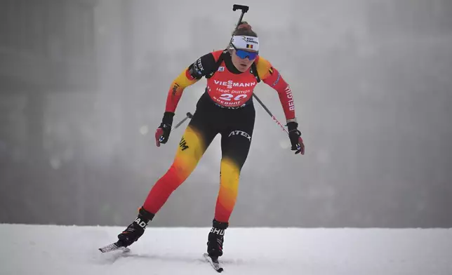 FILE - Belgium's Maya Cloetens competes during the women's 7.5km sprint event, in the World Cup of Biathlon in Oberhof, Germany, Jan. 8, 2026. (Hendrik Schmidt/dpa via AP, File)