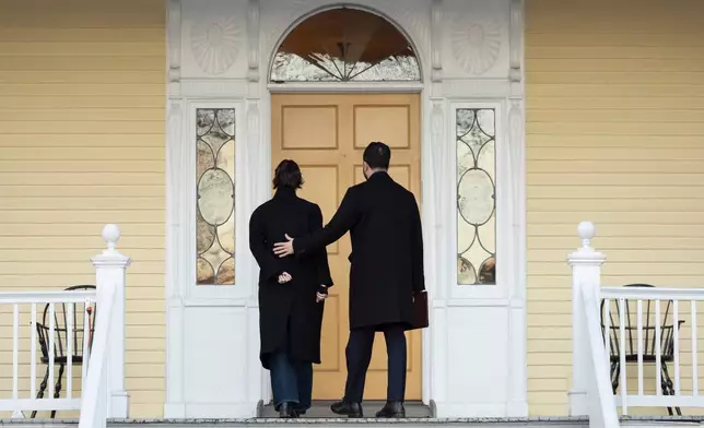 New York Mayor Zohran Mamdani, right, and his wife Rama Duwaji leave a news conference at Gracie Mansion, Monday, Jan. 12, 2026, in New York. (AP Photo/Yuki Iwamura)