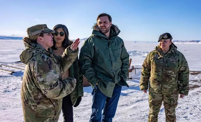 FILE - Vice President JD Vance and second lady Usha Vance tour the U.S. military's Pituffik Space Base in Greenland, March 28, 2025. (Jim Watson/Pool via AP, File)