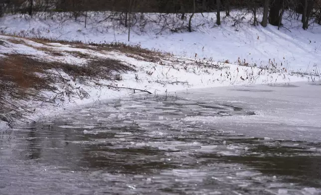 A pond where neighbors say three young boys died after falling into the water is seen Tuesday, Jan. 27, 2026, in Bonham, Texas. (AP Photo/Julio Cortez)