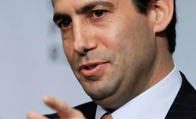 FILE - Kevin Warsh, visiting fellow at the Hoover Institution, speaks at the Council on Foreign Relations in a panel discussion on "Central Banking in an Age of Improvisation," Nov. 28, 2011 in New York. (AP Photo/Mark Lennihan, File)