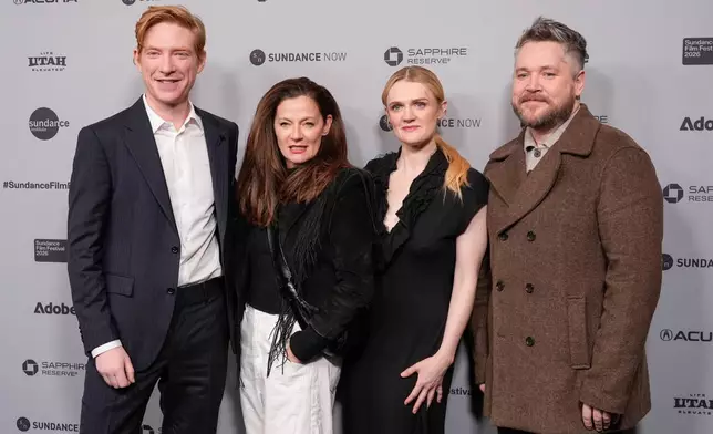 Domhnall Gleeson, from left, Michelle Gomez, Gayle Rankin, and Grant O'Rourke attend the premiere of "The Incomer" during the Sundance Film Festival on Thursday, Jan. 22, 2026, at The Ray Theatre in Park City, Utah. (AP Photo/Chris Pizzello)