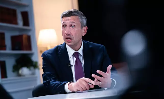 Democratic National Committee chair Ken Martin speaks during an interview with The Associated Press at DNC headquarters, Monday, Jan. 12, 2026, in Washington. (AP Photo/Allison Robbert)
