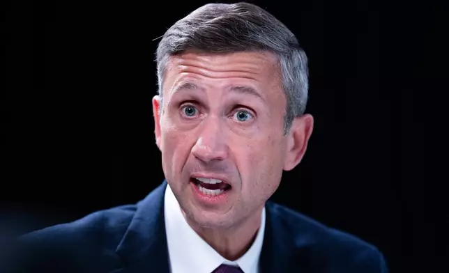 Democratic National Committee chair Ken Martin speaks during an interview with The Associated Press at DNC headquarters, Monday, Jan. 12, 2026, in Washington. (AP Photo/Allison Robbert)