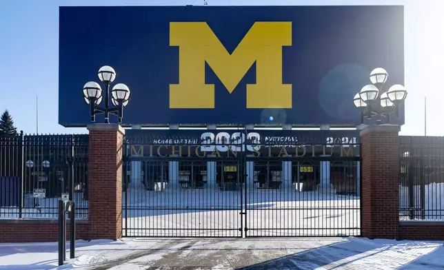 Michigan Stadium at the University of Michigan campus in Ann Arbor, Mich., Jan. 17, 2026. (AP Photo/Emily Elconin)