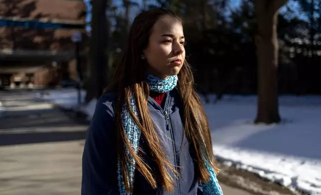 University of Michigan junior Allison Voto poses of a photo on the University of Michigan campus in Ann Arbor, Mich., Jan. 17, 2026. (AP Photo/Emily Elconin)