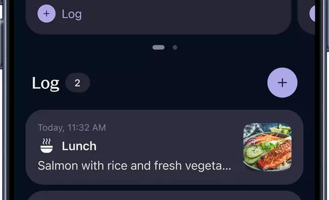 The nutrition section gives quick access to recent meal information.