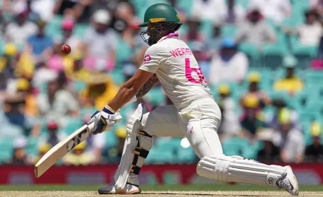 Australia's Jake Weatherald bats during play on the last day of the fifth and final Ashes cricket test between England and Australia in Sydney, Thursday, Jan. 8, 2026. (AP Photo/Mark Baker)
