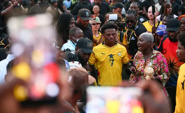 American YouTuber and online streamer Darren Jason Watkins Jr., known as IShowSpeed, meets fans at Independence Square in Accra, Ghana, during his Africa tour, Monday, Jan. 26, 2026. (AP Photo/Tsraha Yaw)