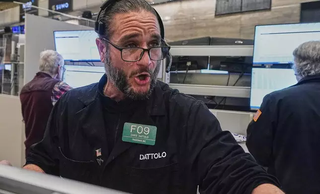 Options trader Chris Dattolo works on the floor of the New York Stock Exchange, Wednesday, Jan. 21, 2026. (AP Photo/Richard Drew)