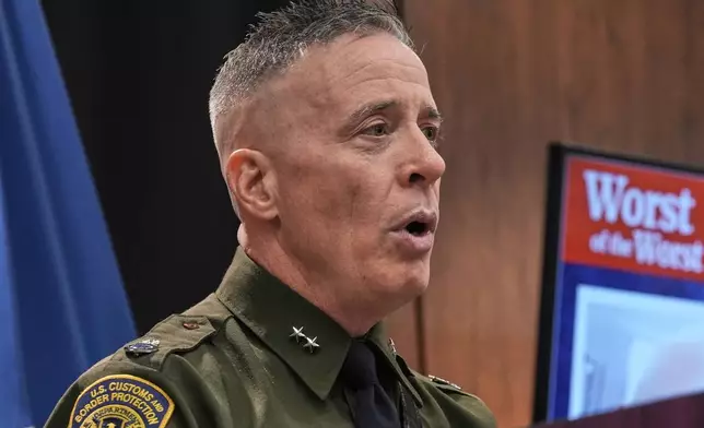 U.S. Border Patrol Cmdr. Gregory Bovino speaks during a news conference Tuesday, Jan. 20, 2026, in Minneapolis. (AP Photo/Angelina Katsanis)